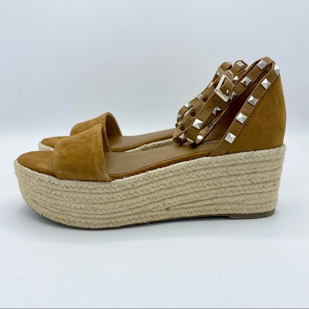 Marc Fisher Light Brown Suede Jazlyn Studded Ankle Strap Espadrille Sandal